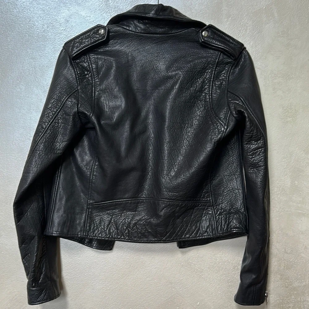 Allsaints Hadi Biker leather jacket sz 4 | black moto jacket EUC - Picture 11 of 16